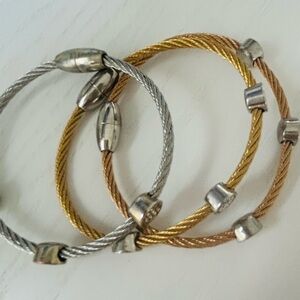 Tri-Tone Cable Bangle Set - Gold, Rose Gold & Silver